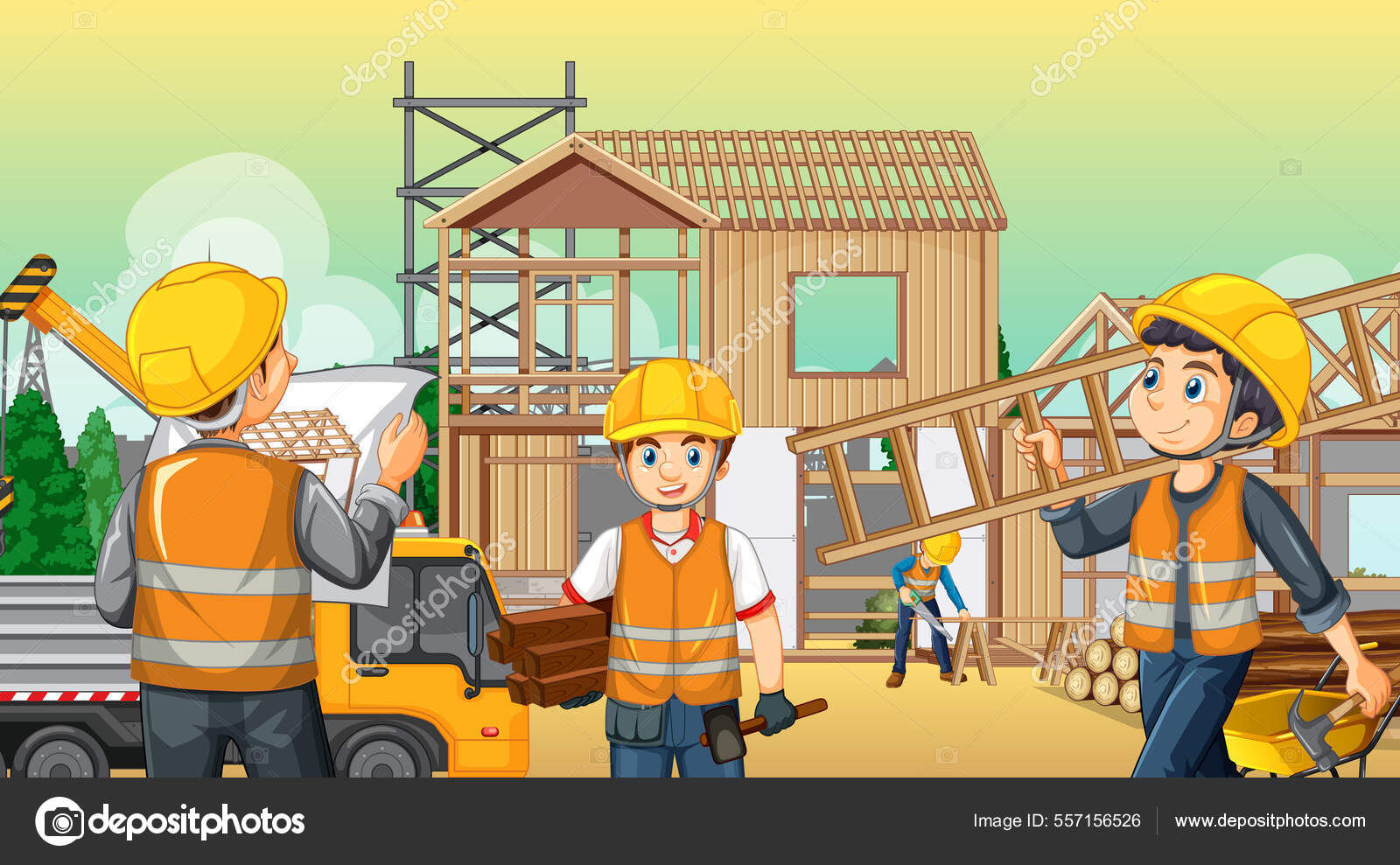 building construction site with workers